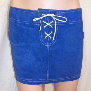 Sauvage Blue Leather Lace Up Cover Up Skirt Large